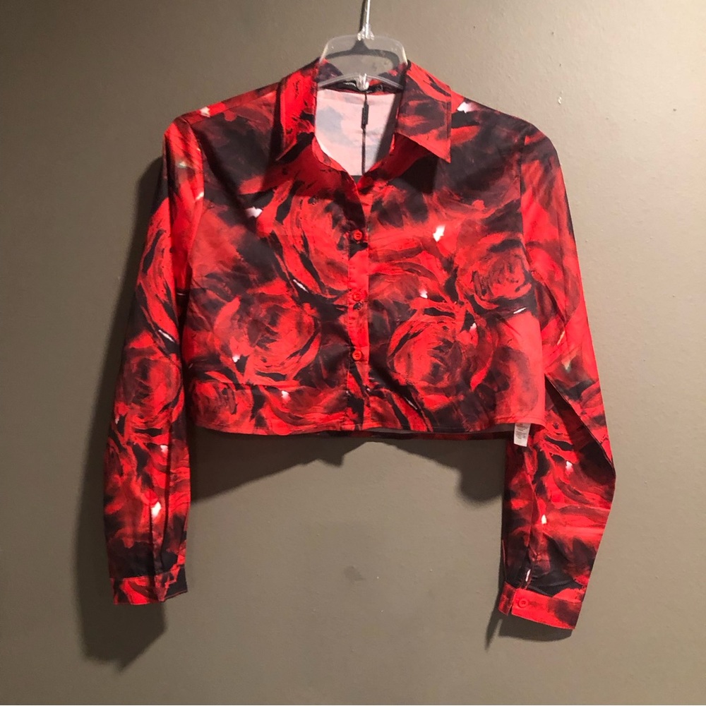 Floral Red and Black Women's Top